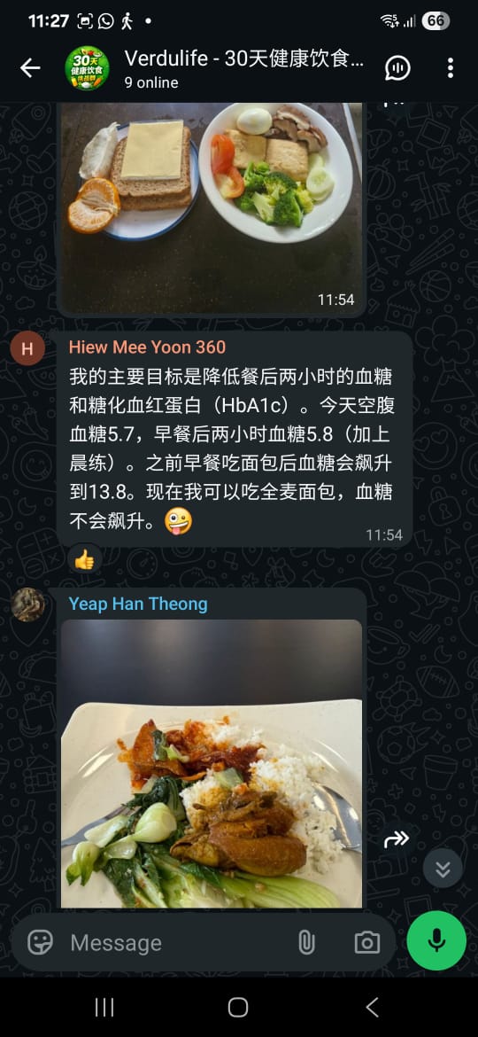 学员分享早餐改吃全麦面包后的餐后血糖记录