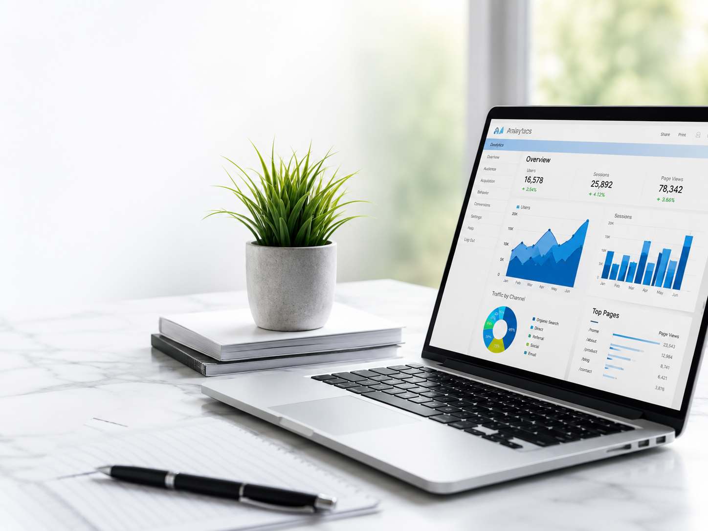 Workplace wellness analytics on a laptop