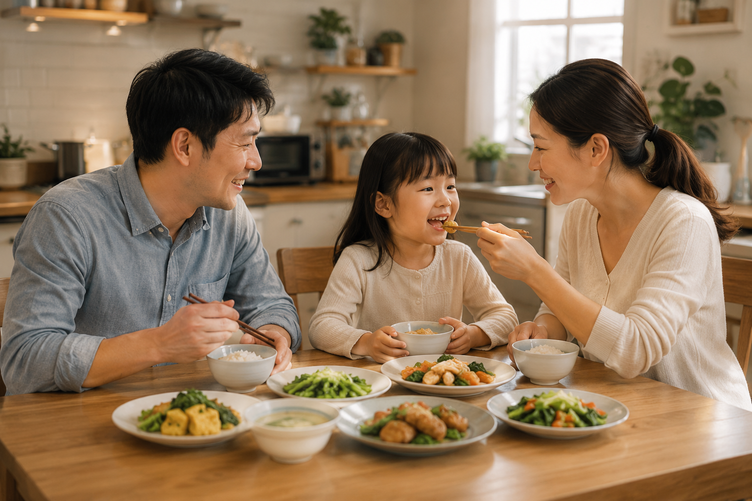 一家人健康地享用餐点